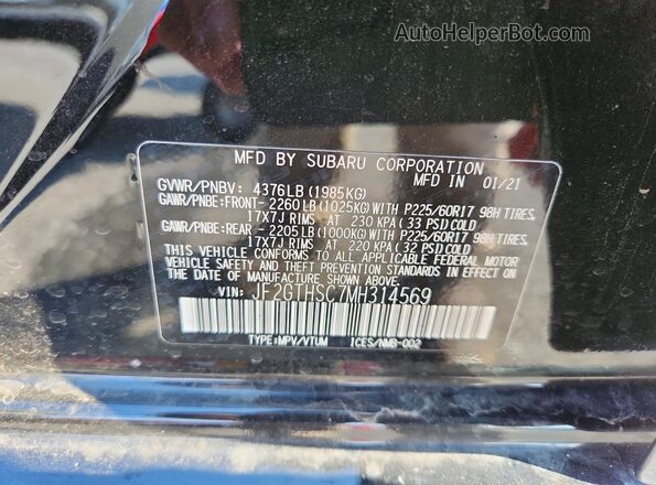 JF2GTHSC7MH314569 2021 SUBARU CROSSTREK Черный Вид наклейки с VIN-кодом