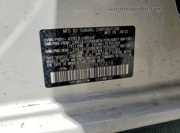 JF2GTHSC7PH260419 2023 SUBARU CROSSTREK White Vista del compartimento del motor