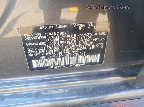 JF2GTHSC8PH306341 2023 SUBARU CROSSTREK Charcoal Vista del compartimento del motor