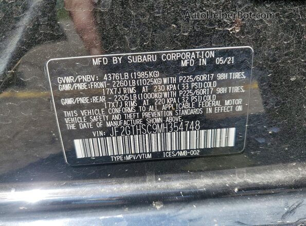 JF2GTHSC9MH354748 2021 SUBARU CROSSTREK Black VIN კოდის სტიკერის ხედი