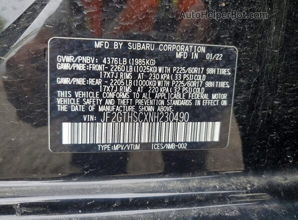 JF2GTHSCXNH230490 2022 SUBARU CROSSTREK Черный Вид наклейки с VIN-кодом