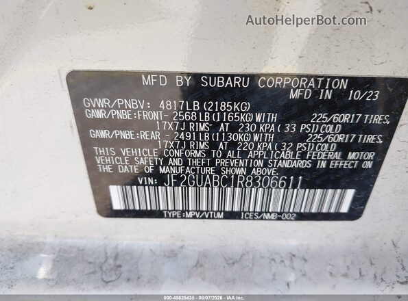 JF2GUABC1R8306611 2024 SUBARU CROSSTREK White Engine compartment view
