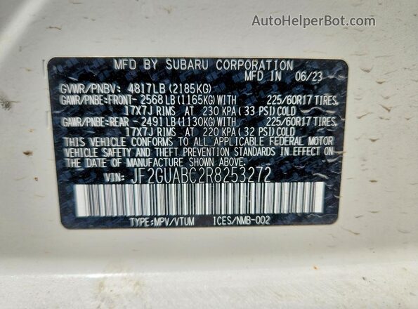 JF2GUABC2R8253272 2024 SUBARU CROSSTREK White 