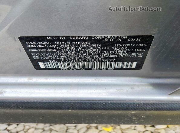 JF2GUABC2R8893577 2024 SUBARU CROSSTREK Silver Vista interior de 360 grados
