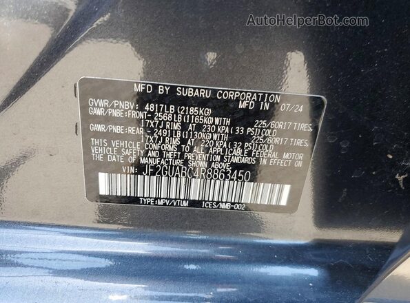 JF2GUABC4R8863450 2024 SUBARU CROSSTREK Серый Вид наклейки с VIN-кодом