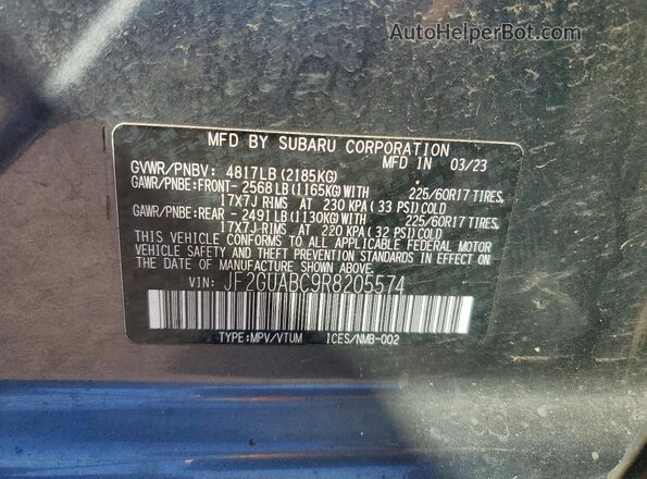JF2GUABC9R8205574 2024 SUBARU CROSSTREK Charcoal ძრავის განყოფილების ხედი