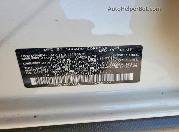 JF2GUABC9RH222777 2024 SUBARU CROSSTREK White სალონის 360-გრადუსიანი ხედი