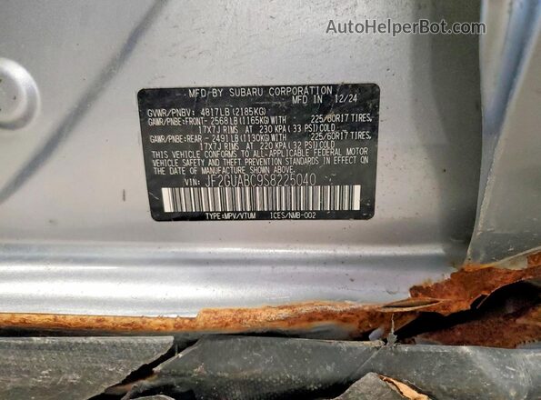 JF2GUABC9S8225040 2025 SUBARU CROSSTREK Silver VIN sticker view