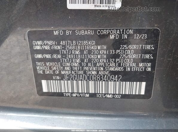 JF2GUADC0R8340942 2024 SUBARU CROSSTREK Gray ძრავის განყოფილების ხედი