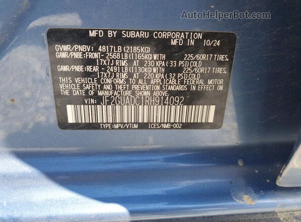 JF2GUADC1RH914092 2024 SUBARU CROSSTREK Blue Սալոնի 360 աստիճան տեսք