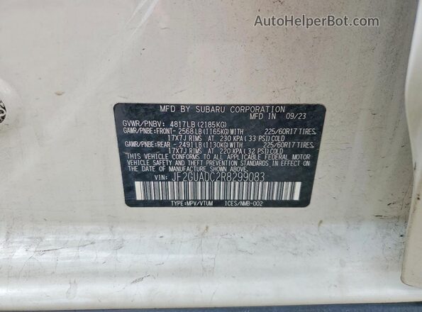JF2GUADC2R8299083 2024 SUBARU CROSSTREK White VIN კოდის სტიკერის ხედი