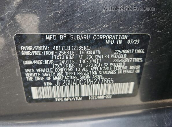 JF2GUADC2RH277665 2024 SUBARU CROSSTREK Серый Вид подкапотного пространства