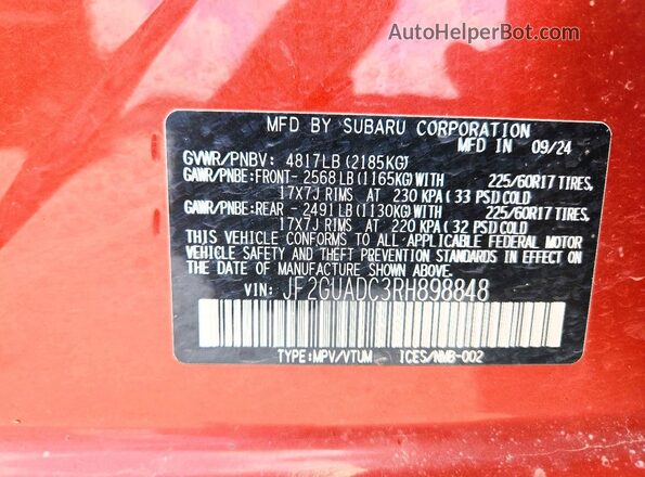 JF2GUADC3RH898848 2024 SUBARU CROSSTREK Orange Вид підкапотного простору