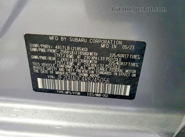 JF2GUADC4R8245056 2024 SUBARU CROSSTREK Silver Widok komory silnika