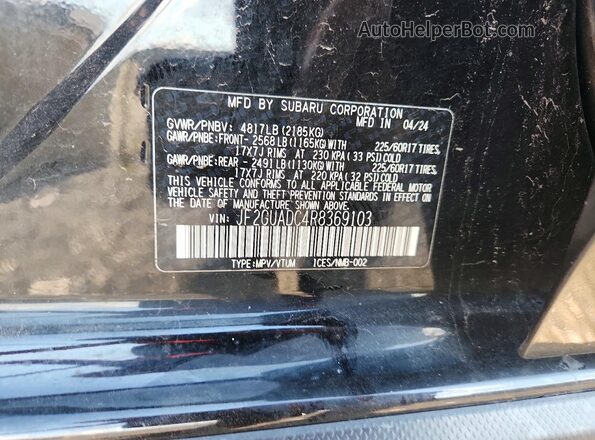 JF2GUADC4R8369103 2024 SUBARU CROSSTREK Black VIN կոդի պիտակի տեսք