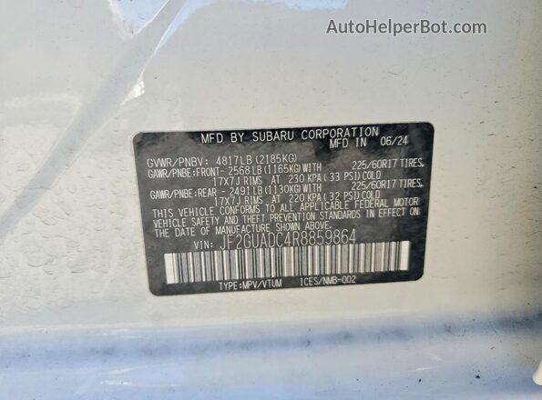 JF2GUADC4R8859864 2024 SUBARU CROSSTREK White Вид наклейки з VIN-кодом