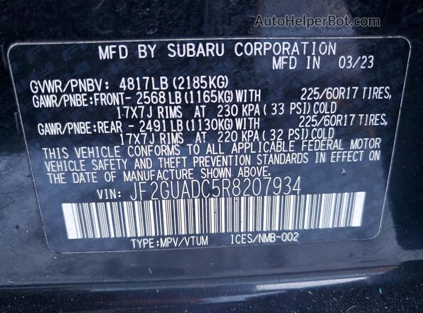 JF2GUADC5R8207934 2024 SUBARU CROSSTREK Black Вид наклейки з VIN-кодом