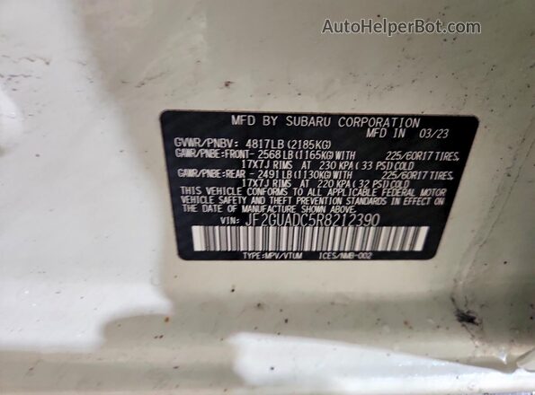 JF2GUADC5R8212390 2024 SUBARU CROSSTREK White VIN კოდის სტიკერის ხედი