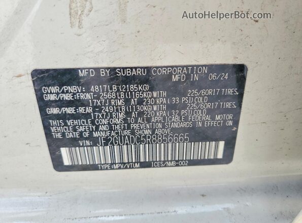 JF2GUADC5R8856665 2024 SUBARU CROSSTREK White VIN sticker view