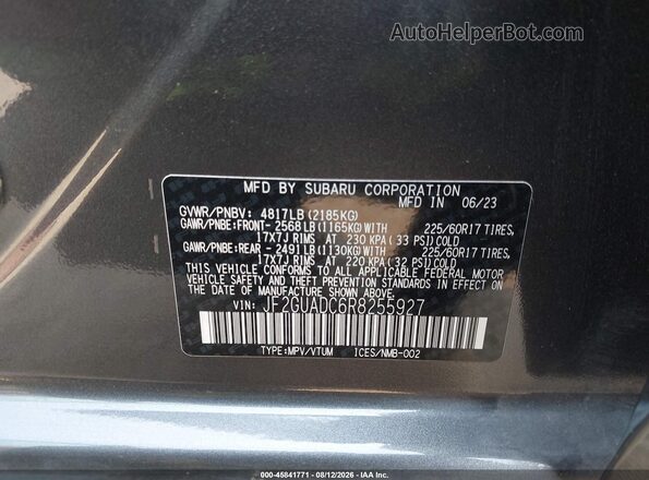 JF2GUADC6R8255927 2024 SUBARU CROSSTREK Серый Вид подкапотного пространства