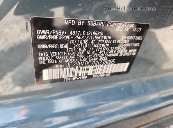JF2GUADC7RH338895 2024 SUBARU CROSSTREK Синий Вид наклейки с VIN-кодом