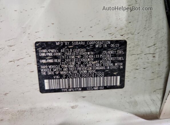JF2GUADC8R8247988 2024 SUBARU CROSSTREK White VIN sticker view