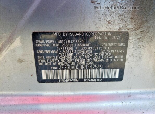 JF2GUADC8R8342549 2024 SUBARU CROSSTREK Silver Vista de la etiqueta del VIN
