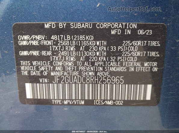 JF2GUADC8RH256965 2024 SUBARU CROSSTREK Blue Вид підкапотного простору
