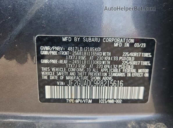 JF2GUADC9R8215616 2024 SUBARU CROSSTREK Gray VIN sticker view