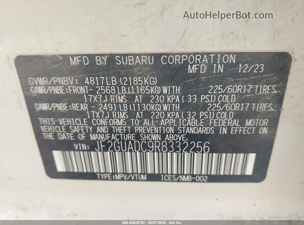 JF2GUADC9R8332256 2024 SUBARU CROSSTREK White Շարժիչի բաժամունքի տեսք