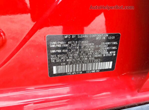 JF2GUADC9R8333861 2024 SUBARU CROSSTREK Red Շարժիչի բաժամունքի տեսք