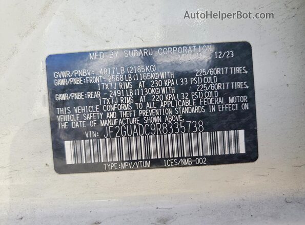 JF2GUADC9R8335738 2024 SUBARU CROSSTREK Белый Вид наклейки с VIN-кодом