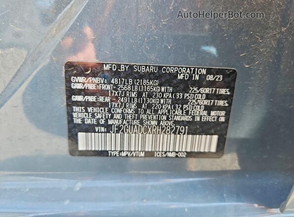 JF2GUADCXRH282791 2024 SUBARU CROSSTREK Blue Вид підкапотного простору