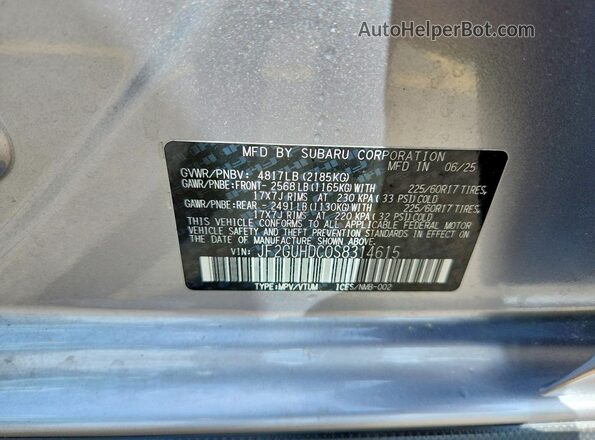 JF2GUHDC0S8314615 2025 SUBARU CROSSTREK Серебряный Вид наклейки с VIN-кодом