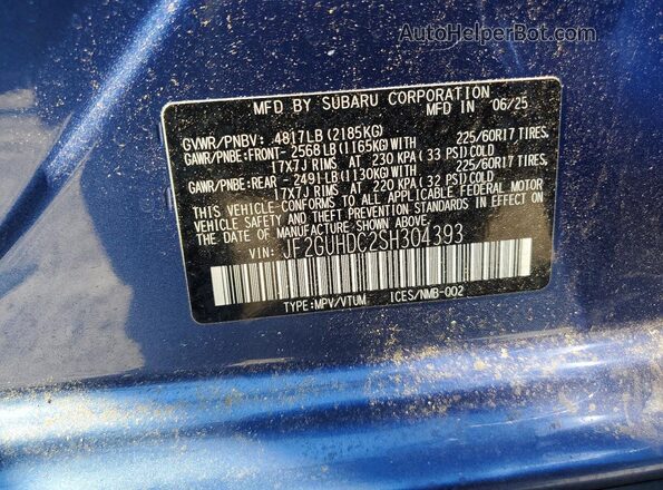 JF2GUHDC2SH304393 2025 SUBARU CROSSTREK Синий Вид подкапотного пространства