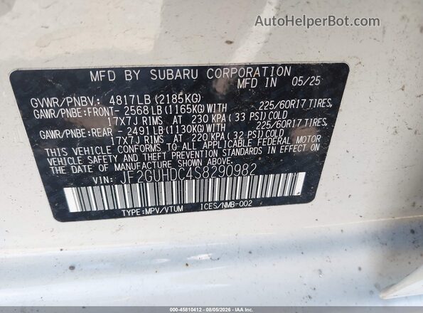 JF2GUHDC4S8290982 2025 SUBARU CROSSTREK White Engine compartment view
