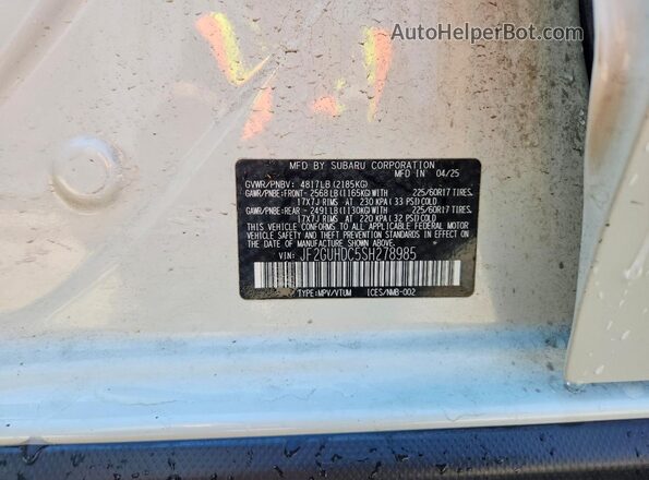 JF2GUHDC5SH278985 2025 SUBARU CROSSTREK White VIN sticker view
