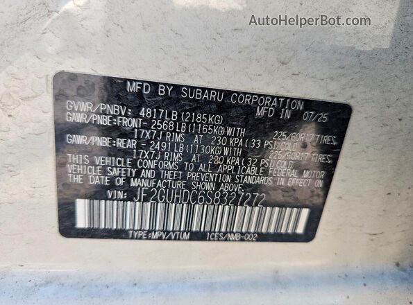 JF2GUHDC6S8327272 2025 SUBARU CROSSTREK Белый Вид подкапотного пространства