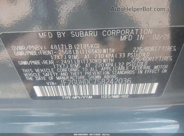 JF2GUHDC7S8242036 2025 SUBARU CROSSTREK Gray ძრავის განყოფილების ხედი