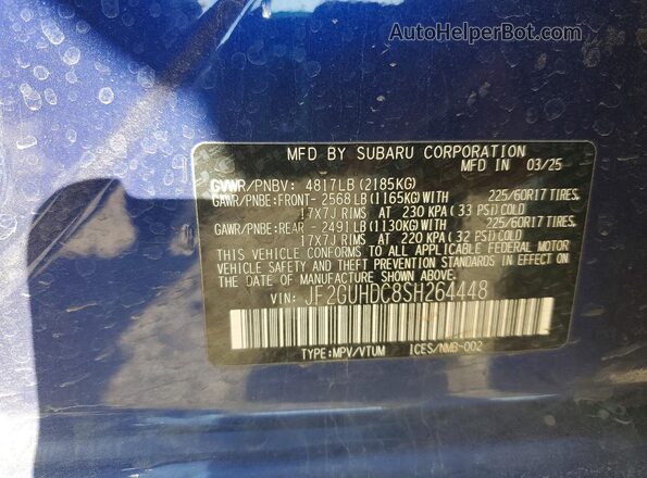 JF2GUHDC8SH264448 2025 SUBARU CROSSTREK Blue Вид підкапотного простору