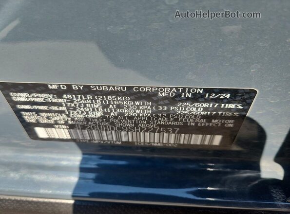 JF2GUHDC9SH227537 2025 SUBARU CROSSTREK Blue VIN კოდის სტიკერის ხედი