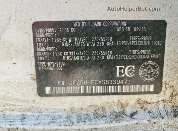JF2GUHFCXS8339471 2025 SUBARU CROSSTREK White ძრავის განყოფილების ხედი