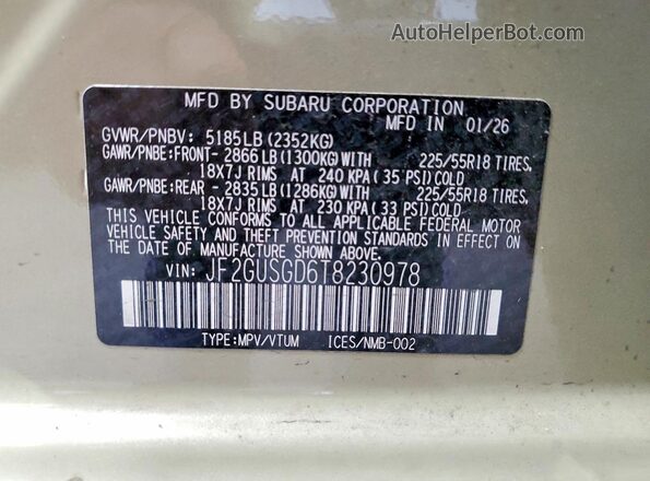 JF2GUSGD6T8230978 2026 SUBARU CROSSTREK Beige Շարժիչի բաժամունքի տեսք