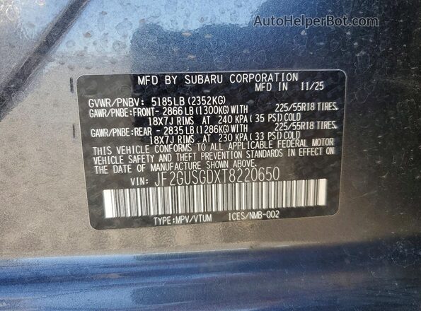JF2GUSGDXT8220650 2026 SUBARU CROSSTREK Charcoal Widok komory silnika