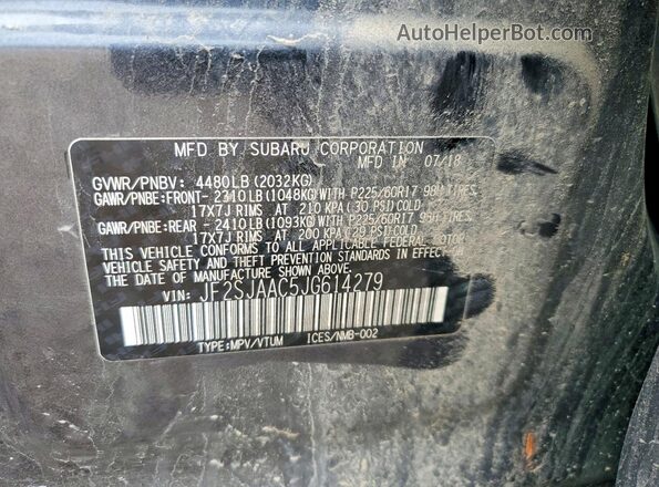 JF2SJAAC5JG614279 2018 SUBARU FORESTER Gray Вид наклейки з VIN-кодом