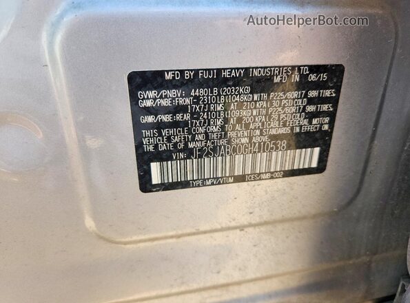 JF2SJABC0GH410538 2016 SUBARU FORESTER Silver 360 interior view