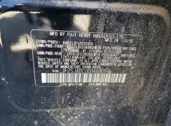 JF2SJABC0GH468097 2016 SUBARU FORESTER Black VIN sticker view