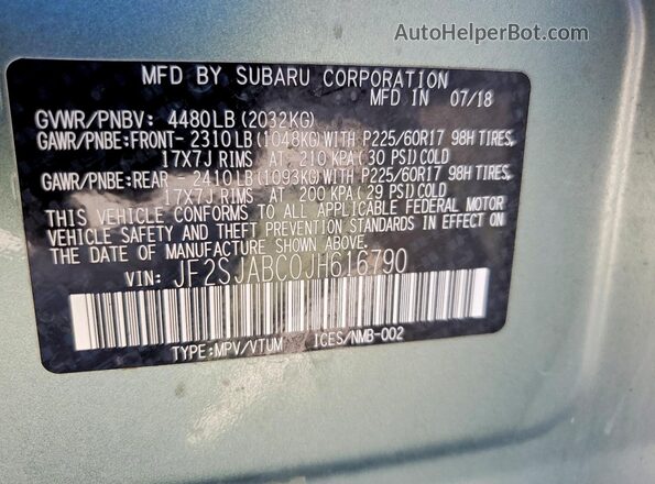 JF2SJABC0JH616790 2018 SUBARU FORESTER Green Սալոնի 360 աստիճան տեսք