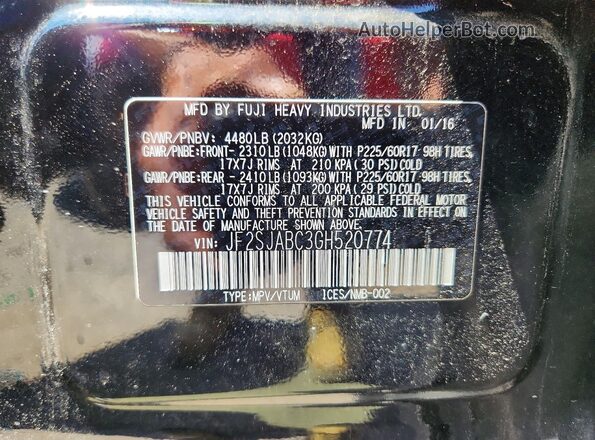 JF2SJABC3GH520774 2016 SUBARU FORESTER Black Вид підкапотного простору