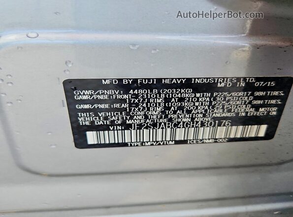JF2SJABC4GH430176 2016 SUBARU FORESTER Silver Vista del compartimento del motor